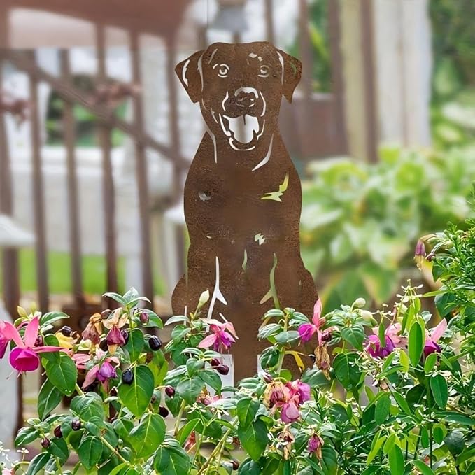 Resama Rusty Metal Dog Garden Stake, Rusted Labrador Retriever Yard Art, Outdoor Metal Dog Decor for Lawn, Patio, Backyard, Dog Lover Gift