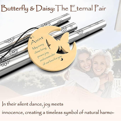 Aunt Gifts, Birthday Gifts for Aunt from Niece Nephew, 32" Butterfly Daisy Modern Wind Chimes, Best Aunts Ever Gift for Women Birthday Mother's Day, Garden Home Decor (for Aunt)