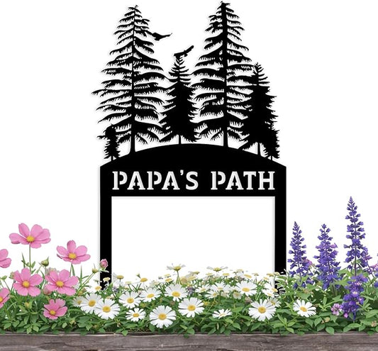 Personalized Pine Tree Metal Garden Sign with Stake, Front Yard Welcome Decorative, Custom Home Garden Decor, Customized Metal Yard Sign, Farmhouse Gardening Backyard Decor, Outside Art, Gift for Mom