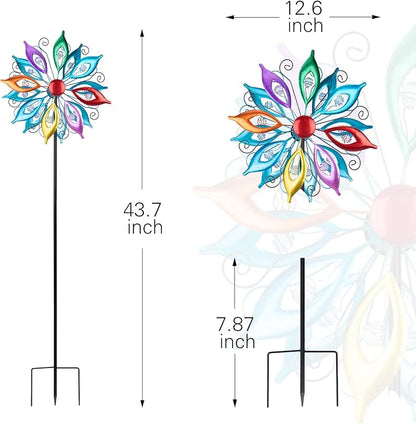 MUMTOP Wind Spinners 43.7 Inch Multi-Color Kinetic Sculpture Metal Windmill with Stake for Garden Yard Lawn Outdoor Decor