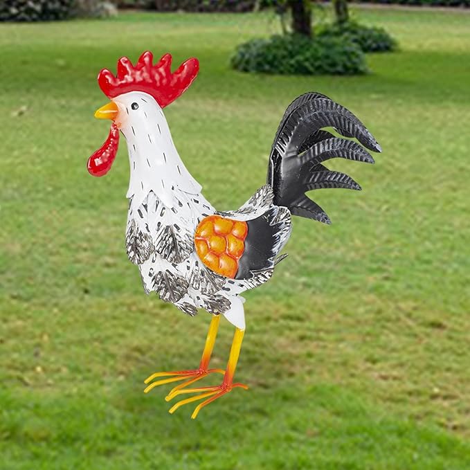 Chicken Yard Art Sculpture Garden Statue Animal Figurine Farm Outside Iron Crafts Decorative Animal Yard Decor Figure