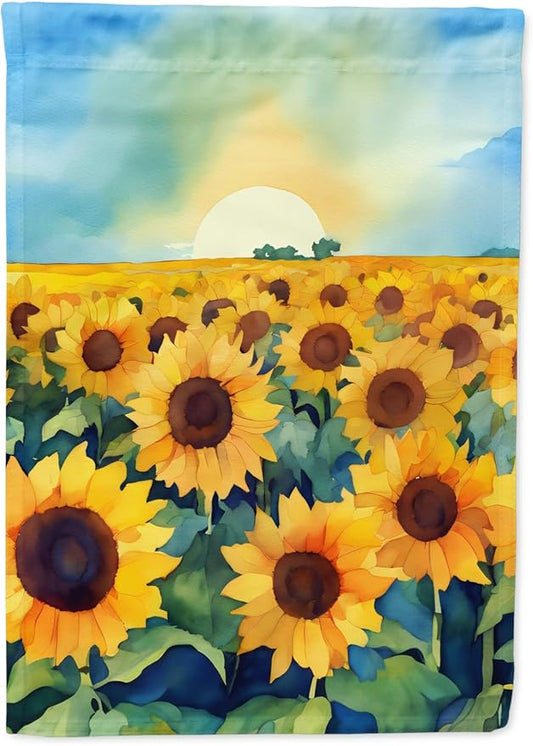 Caroline's Treasures Kansas Sunflowers in Watercolor Garden Flag Mailbox Flag Decorative Yard Flag Banner Outside Patio Artwork Yard Flower Beds, Garden Size, Multicolor