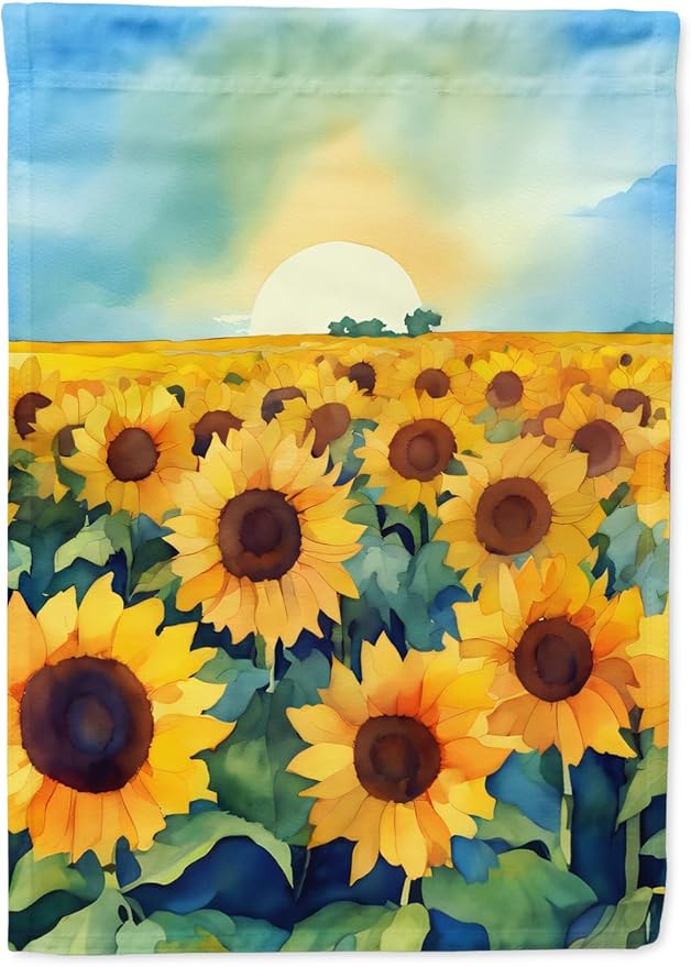 Caroline's Treasures Kansas Sunflowers in Watercolor House Flag Large Porch Sleeve Pole Decorative Outside Yard Banner Artwork Wall Hanging, Polyester, House Size, Multicolor