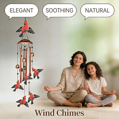 Cardinal Wind Chimes for Outside, Metal Bird Wind Chime with Aluminum Tubes, Garden & Porch Outdoor Decor, Red Cardinal Yard Decoration Gift