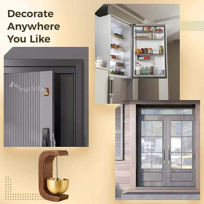Wooden C Shaped Wind Chime, 3 Pcs Suction Door Type Solid Wood Bells, Adsorbent Walnut Doorbells with Metal Accents, Shopkeepers Bells, Modern Decorative Chimes for Homes, Gardens