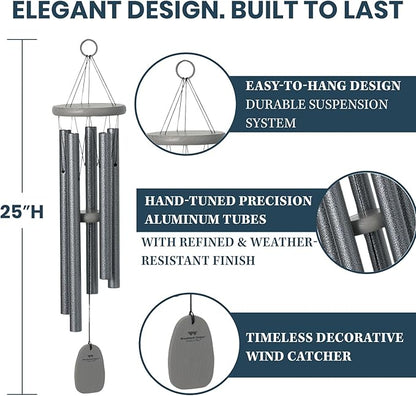 Woodstock Chimes Signature Collection, Chimes of Bali, 25'', Silver World Music Wind Chimes for Outdoor, Patio, Home or Garden Decor (BWAS)
