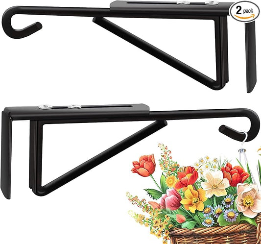 Adjustable (0.9-3") Vinyl Fence Hooks for Hanging Plants, Over the Railing Fence Plant Hangers Outdoor, Black Heavy Duty Coated Steel Patio Hooks for Hanging Bird Feeders, Lights, Basket, Pool Tools