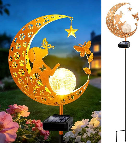 ZNYCYE Solar Lights Outdoor Decorative Moon Dog Butterfly Solar Stake Lights Birthday Mothers Day Gifts for Mom Women Grandma, Garden Decor Waterproof for Walkway, Yard, Lawn, Patio (Warm White)