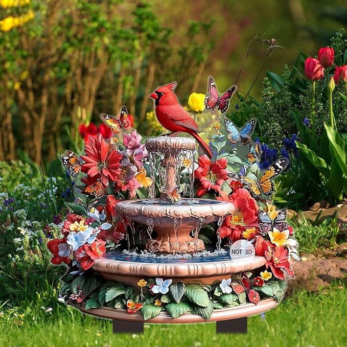 Hummingbird Flowing Water Garden Stake Decor, Butterfly Acrylic 2D Garden Decoration,Sculptures Ornament Garden Accessories for Outdoor Indoor Yard Lawn Pot Plants (Style B)