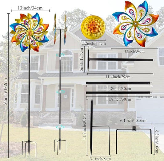 DREAMSOUL 13" Dia Wind Spinners Outdoor with Stake, Kinetic Wind Spinner Metal Windmill for Yard Garden Decor