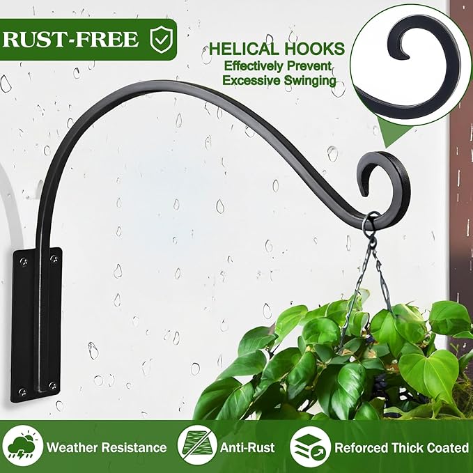 16 Inch 2 Pack Plant Hangers Outdoor,Plant Hanging Hook Bracket for Bird Feeder Hanger,Hanging Plant Hooks for Outside Baskets Lanterns Wind Chimes Outdoor Indoor