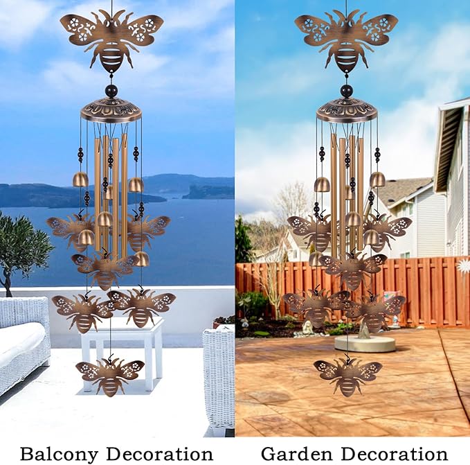 Bronze Bees Wind Chimes for Outside/Indoor/Garden/Home/Balcony/Lawn/Tree/Yard/Garden Decoration, Retro Wind Catcher, Bee Decor, Blessing Wind Bells, Memorial WindChimes Gifts for Mom, Grandma, Woman