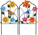 hogardeck Garden Decor for Outside, Set of 2 Metal Fence Decorative Garden Stakes with Flowers for Spring Decor, Yard Signs for Outdoor Patio Lawn Backyard Porch Decorations