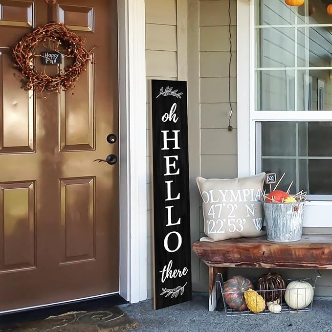 Welcome Porch Sign Oh Hello There Wooden Welcome Sign Vertical Hanging Signs For Standing Front Porch Decor Rustic Wall Decor Home Farmhouse Yard Door Decorations 47.2"H