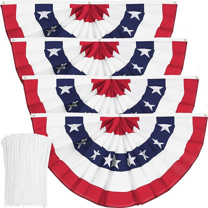 USA Pleated Fan Banner Patriotic Half Flag with Canvas Header and Brass Grommets for 4th of July Memorial Day Indoor Outdoor Decoration (4, 3x6 Feet)