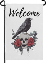 Halloween Welcome Garden Flag Skull Floral Rose Crow Double Sided Vertical Yard Flag Day Of The Dead Bird Rest Bird Floral House Flags 12 x 18 Inches Holiday Villa Outdoor Decorative