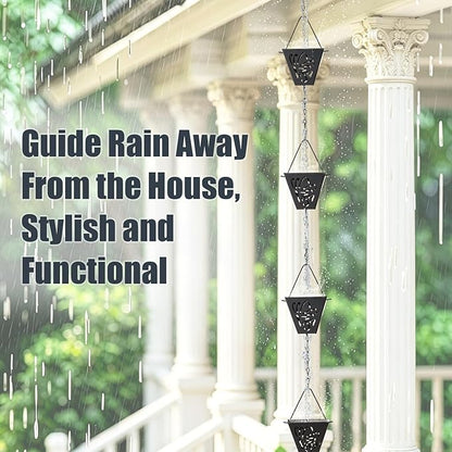 8.5 Ft Rain Chain, Thick Metal Rain Gutter Chains, Adjustable Rain Catcher Chain for Eaves Drainage, Replacement for Downspout, Outdoor Decor