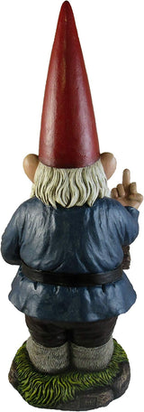 DWK Take A Hike Defiant Go Away Resin Garden Gnome Un-Welcome Sign - Red Hat Grumpy Rude Gesture Porch Statue - Standing 17.5 Inches Tall - Giving a One-Finger Salute