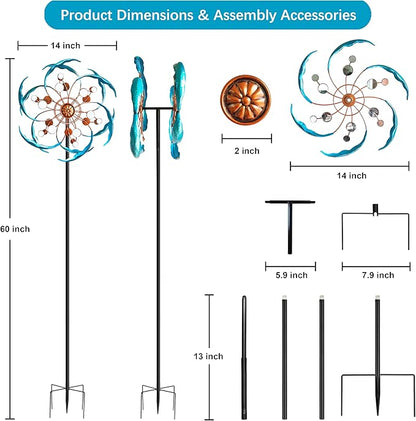 360° Outdoor Wind Spinner, Wind Sculpture Spinner with Metal Stake, Yard Art Decor for Patio, Lawn & Garden (Mirror Style)
