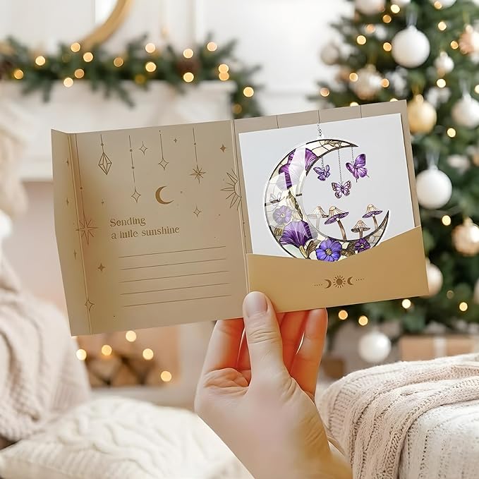 Crescent Moon Acrylic Suncatcher with Purple Flowers, Boho Suncatchers for Window Hanging Ornament, Art Garden Decor for Moon Lover, Gifts for Mother's Day, Mom, Grandma, Wife, Women, Nana