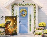 IVN Spring Fairy Garden Flag 12x18 Inch Double Sided Enchanted Forest Flag with Flower Crown Fairy and Glowing Fairies Fantasy Yard Decor for Outdoor Lawn Porch or Seasonal House Decoration