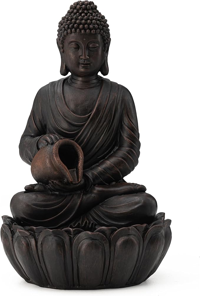Glitzhome Buddha Statues 21" H, Zen Style Outdoor Buddha Fountian with LED Light & Pump, Outdoor Floor Freestanding Fountain Meditative Garden Buddha Sculptures & Statues for Garden Porch Lawn Decor