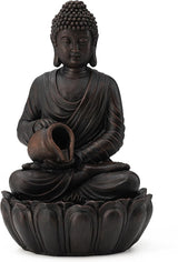 Glitzhome Buddha Statues 21" H, Zen Style Outdoor Buddha Fountian with LED Light & Pump, Outdoor Floor Freestanding Fountain Meditative Garden Buddha Sculptures & Statues for Garden Porch Lawn Decor