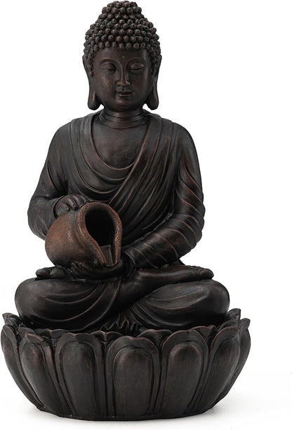 Glitzhome Buddha Statues 21" H, Zen Style Outdoor Buddha Fountian with LED Light & Pump, Outdoor Floor Freestanding Fountain Meditative Garden Buddha Sculptures & Statues for Garden Porch Lawn Decor