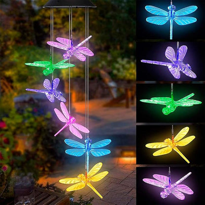 Tvoip Color Changing LED Solar Power Lamp Dragonfly Wind Chimes Garden Decoration Yard Waterproof LED Light Lighting Hanging Decor (Dragonfly)