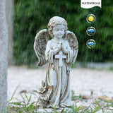 Rezpuao Angel Statue for Garden,Solar Angel for Cemetery Decorations,Garden Memorial Angels,Resin Praying Angels Figurine for Patio Lawn Yard Porch Decorations,12.12inch