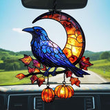Cresent Moon Pumpkin Raven Acrylic Suncatcher Stained Glass Effect Window Car Hanging Christmas Ornament Indoor Outdoor Decor Garden Sun Catcher Panel for Gothic Lover for Women Mom Grandma