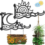 2pcs 13 Inch Heavy Duty Hanging Plant Brackets, Sun Moon Star Metal Hanging Hook Wall Art Décor Outdoor Indoor, Durable Rust-Resistant Plant Hanger Hook for Hanging Plants Birdhouse Lantern Wind Chime