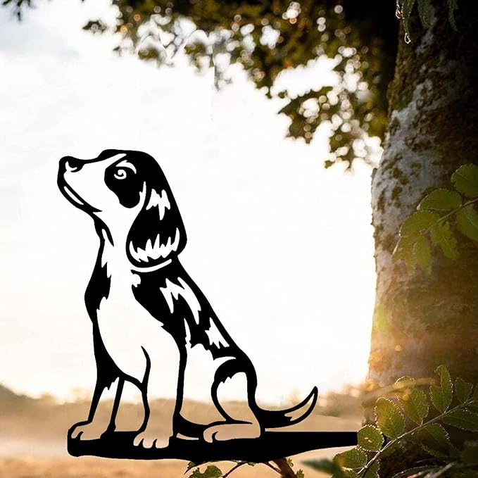 Metal Garden Dog Statue Ornament Gift Metal Art Dog Silhouette Decoration Steel Dogs Statue Decorative Garden Stakes for Yard, Lawn, Patio, Pathway (Beagle)