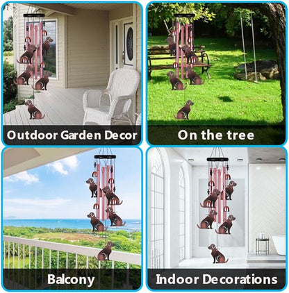 Outdoor Dog Wind Chimes Indoor Decor - Hand-Made Mobile Romantic Windcatcher, 28" Puppy Wind Chimes for Home, Balcony, Tree, Patio, Garden Decoration, Gift for Mom(4 Tubes, 5 Dogs)