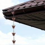 Pure Copper Garden Rain Chain 9FT Decorative Downspout Extension with 12 Cups for Roof Garden Gazebo Drainage Water Flow Outdoor Home Decor