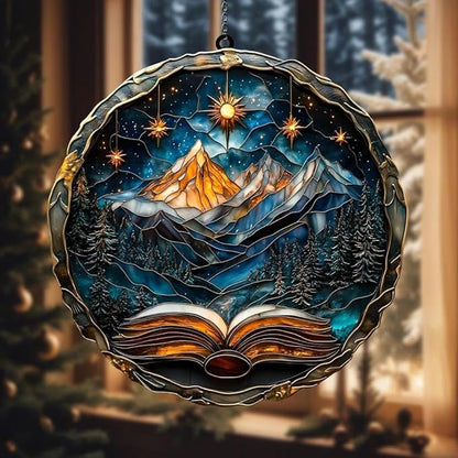 Celestial Opening Book Acrylic Suncatcher, Bookish Suncatchers for Window Hanging Ornament, Art Garden Decor for Book Lover Reader Bookworm, Gifts for Mother's Day, Mom, Grandma, Wife, Women, Nana