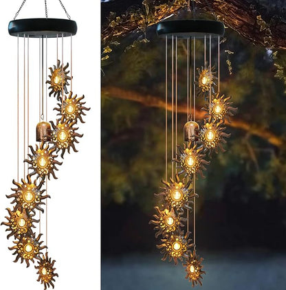 8 LED Solar Upgarde Sun Moon Star Wind Chimes Outdoor,Mom Gifts for Mothers Day Grandma Gift Sun Wind Chimes for Outside,Hanging Lights Warm LED,Outdoor Sun Decor,Gifts for Wife