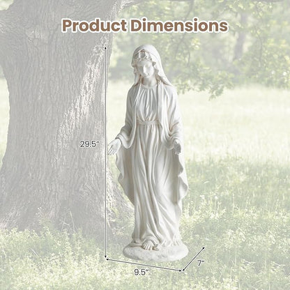 Giantex Virgin Mary Garden Statue 29.5", Blessed Mother Outdoor Religious Statue with Serpent, Weather-Resistant MgO Catholic Yard Decor for Lawn, Patio, Prayer Garden & Memorial, Distressed Ivory