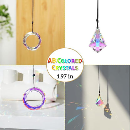 Crystal Sun Catcher with 6 Hanging Prisms | Rainbow Maker & Window Suncatcher for Home Decor, Garden Pendants | Includes Hanging Rope & 6