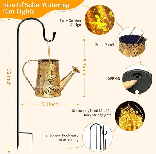 2 Pack Solar Watering Can Lights, Gifts for Women Mom Grandma Birthday, Waterproof Outdoor Garden Decor Large Hanging Solar Lanterns Garden Lights for Patio Yard Flowerbed