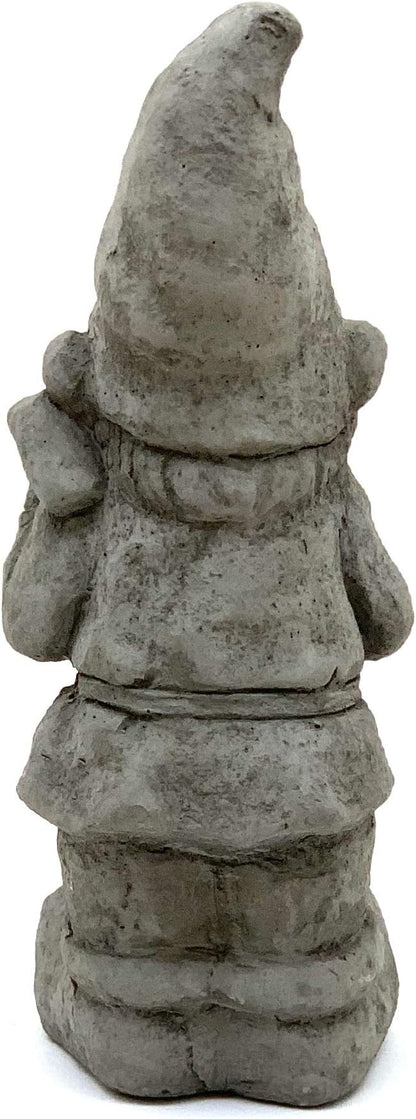 Garden Gnome with Mallet: Solid Durable Stone Statue with Vintage Texture. Sealed for Outdoors. Handcrafted USA. (Antique/Gray)