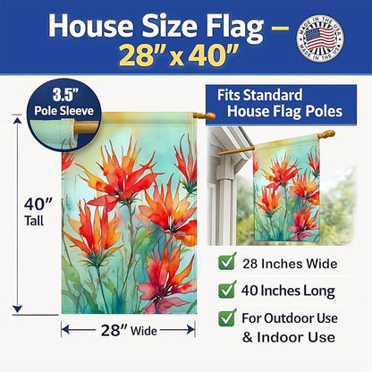 Caroline's Treasures Wyoming Indian Paintbrush in Watercolor House Flag Large Porch Sleeve Pole Decorative Outside Yard Banner Artwork Wall Hanging, Polyester, House Size, Multicolor