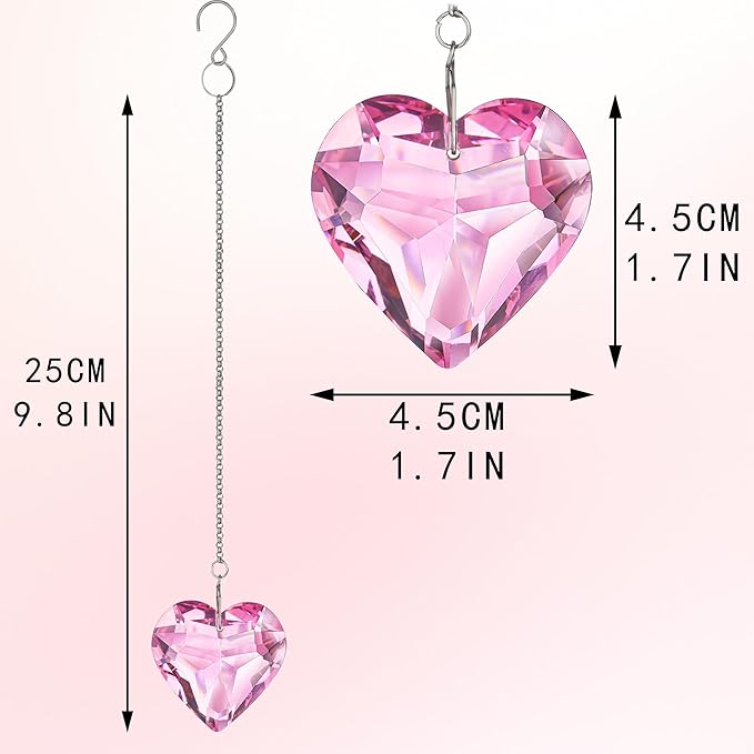 H&D HYALINE & DORA Pink Heart Crystals Suncatcher Hanging Heart Sun Catcher with Chain Pendant Ornament for Window Home Garden Christmas Tree Party Wedding Decor(3 Pack)