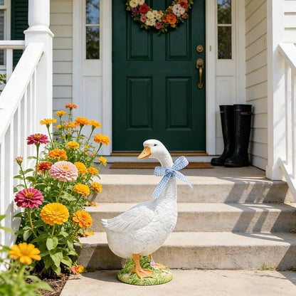 DiliComing Porch Goose Statue Outdoor Decor - 12 Inch Resin Garden Goose Statues Weatherproof Lawn Sculpture for Front Porch Yard Patio Gifts for Grandma Mom Women
