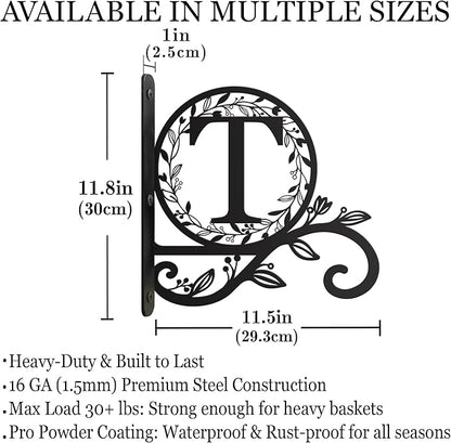 Personalized Initial Metal Plant Hanger Bracket, Decorative Wall Mount Hanging Plant Hook, Monogram Floral Leaf Garden Stake for Hanging Baskets Bird Feeders Lanterns Wind Chime (Custom made)