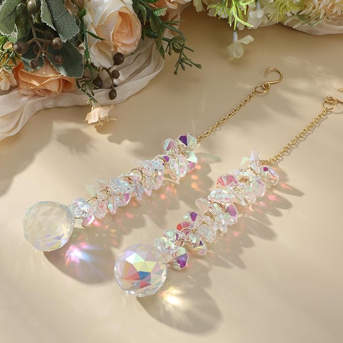 Suncatchers for Windows Hanging Prism, 2Pcs Crystal Suncatcher 31mm Sun Catcher with Crystals Chandelier Beads for Windows Doors Balconies Christmas Trees