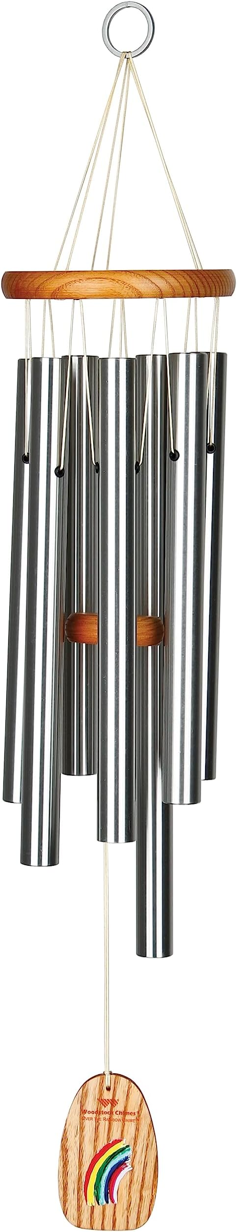 Woodstock Wind Chimes for Outside, Garden Decor, Outdoor Decor for Your Patio and Front Porch (27") Silver Wind Chime, Over The Rainbow Chime (Over)