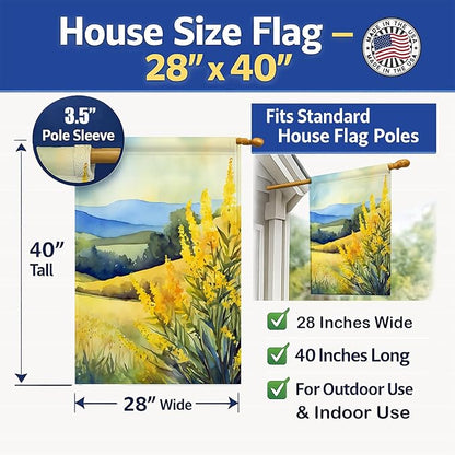 Caroline's Treasures Kentucky Goldenrod in Watercolor House Flag Large Porch Sleeve Pole Decorative Outside Yard Banner Artwork Wall Hanging, Polyester, House Size, Multicolor