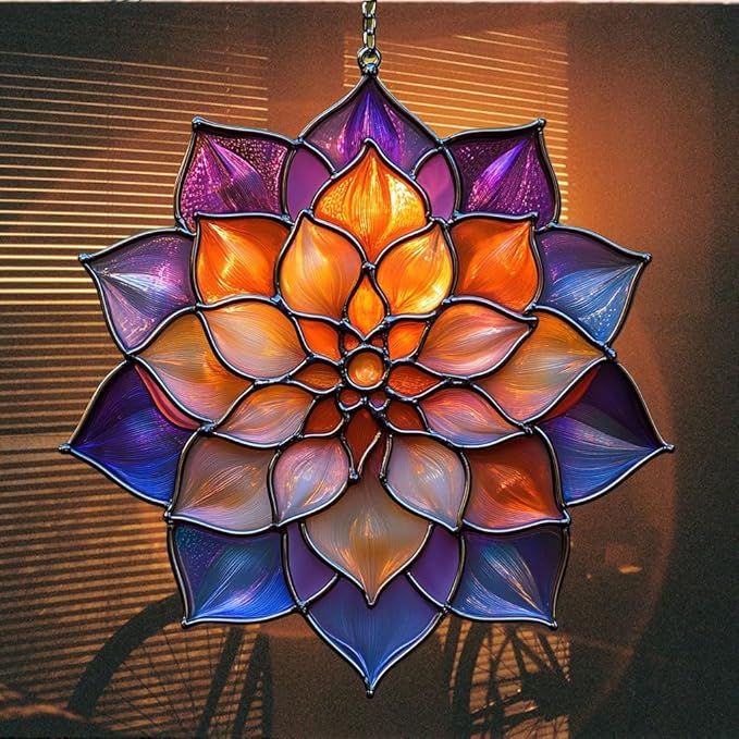 Mosaic Effect Dahlia Starburst Acrylic Suncatcher Stained Glass Effect Window Car Hanging Christmas Ornament Indoor Outdoor Decor Garden Sun Catcher Panel for Floral Lover for Women Mom Grandma