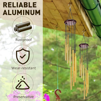 6 Pieces 28 Deep Tone Memorial Wind Chimes with 6 Aluminum Tubes Gold Aluminum Tubes Soothing Melody for Outdoor Garden Patio Home Farmhouse Decor